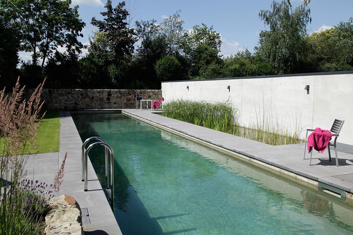 Bio Pool in in Germany with solar heating via pool floor